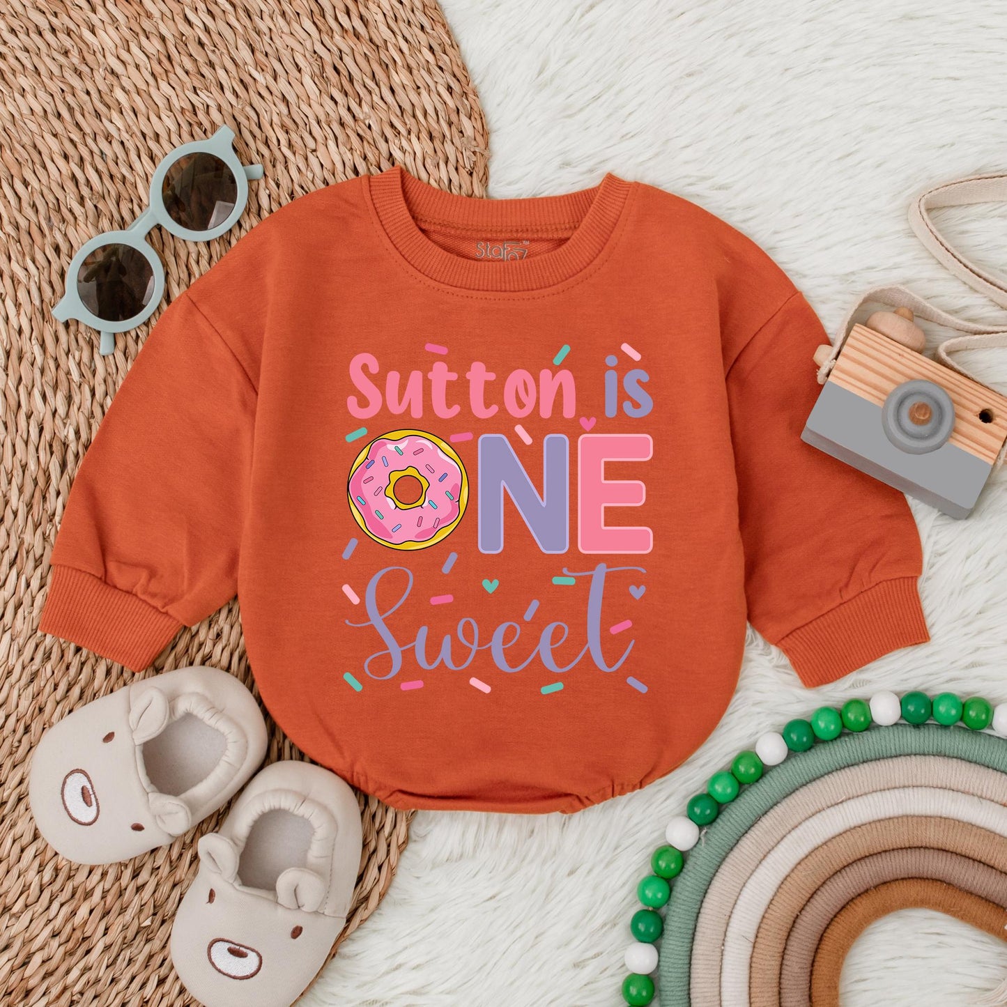 Sweet One Pink Lavender Donut Romper - Custom Baby Girl Birthday Outfit with Donut Design & Smash Cake Fun, Baby Shower Gift