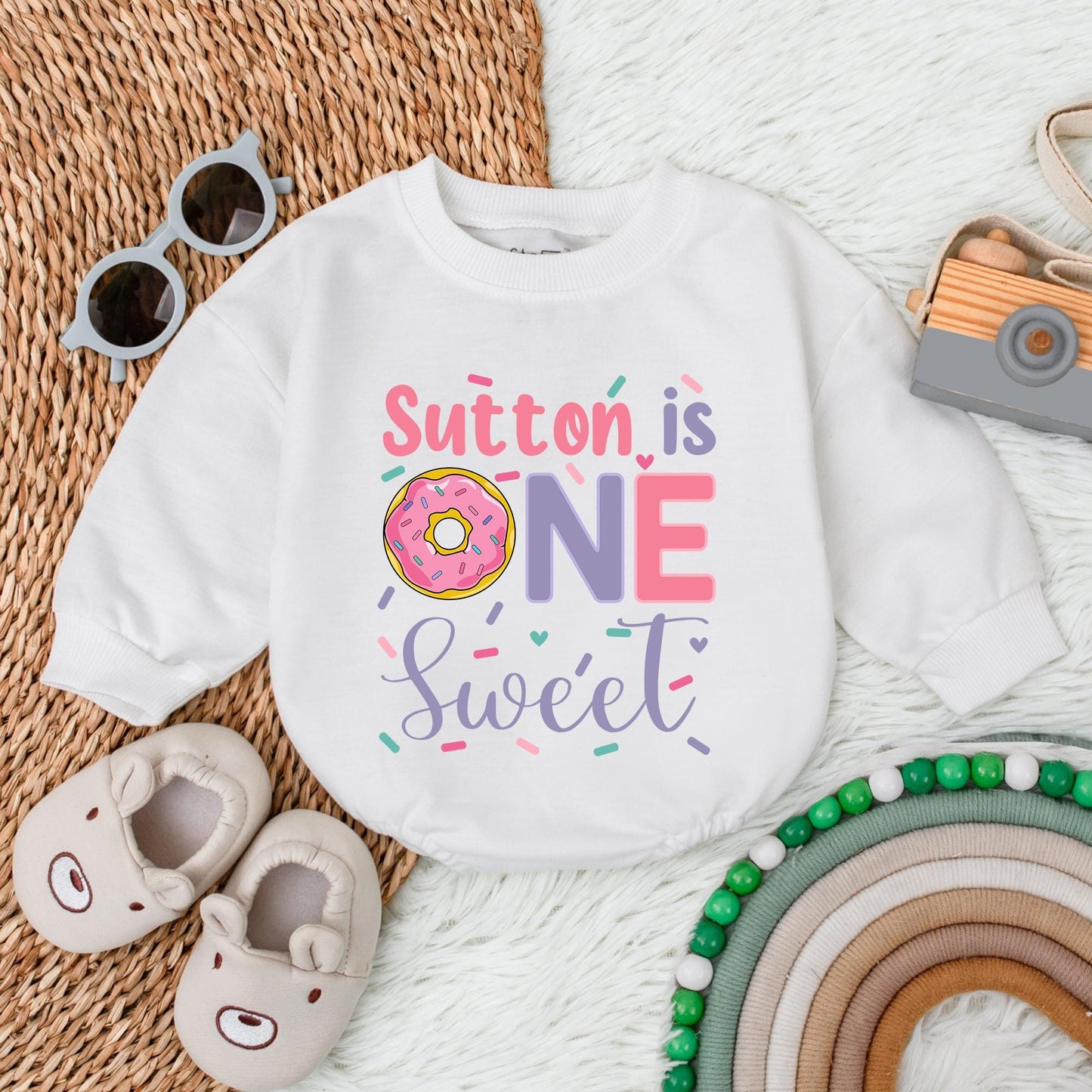 Sweet One Pink Lavender Donut Romper - Custom Baby Girl Birthday Outfit with Donut Design & Smash Cake Fun, Baby Shower Gift
