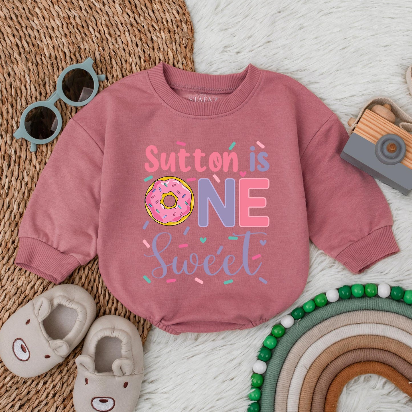 Sweet One Pink Lavender Donut Romper - Custom Baby Girl Birthday Outfit with Donut Design & Smash Cake Fun, Baby Shower Gift