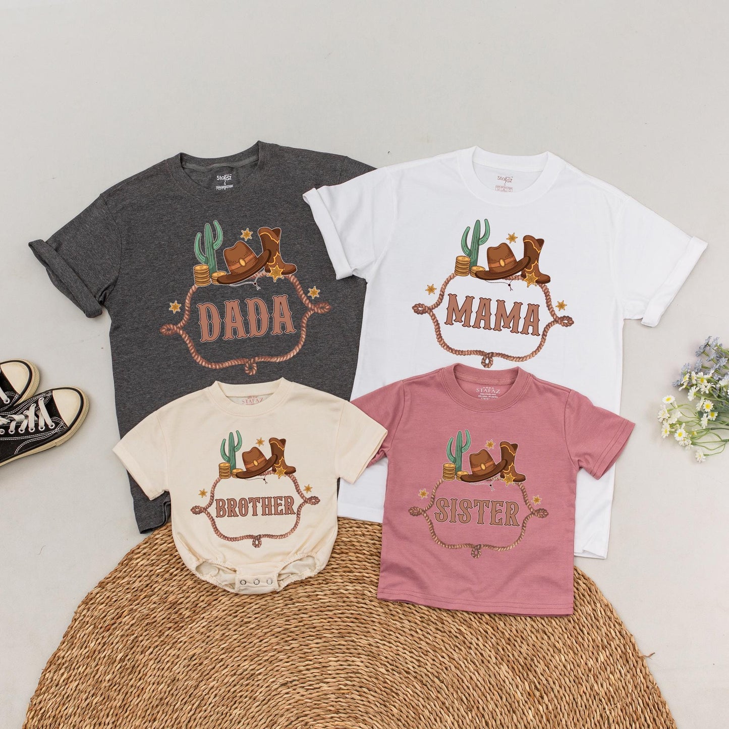 My 1st Rodeo Birthday Family T-Shirt Set Western Baby Boy First Rodeo Outfit Matching Mom, Dad, & Baby Girl