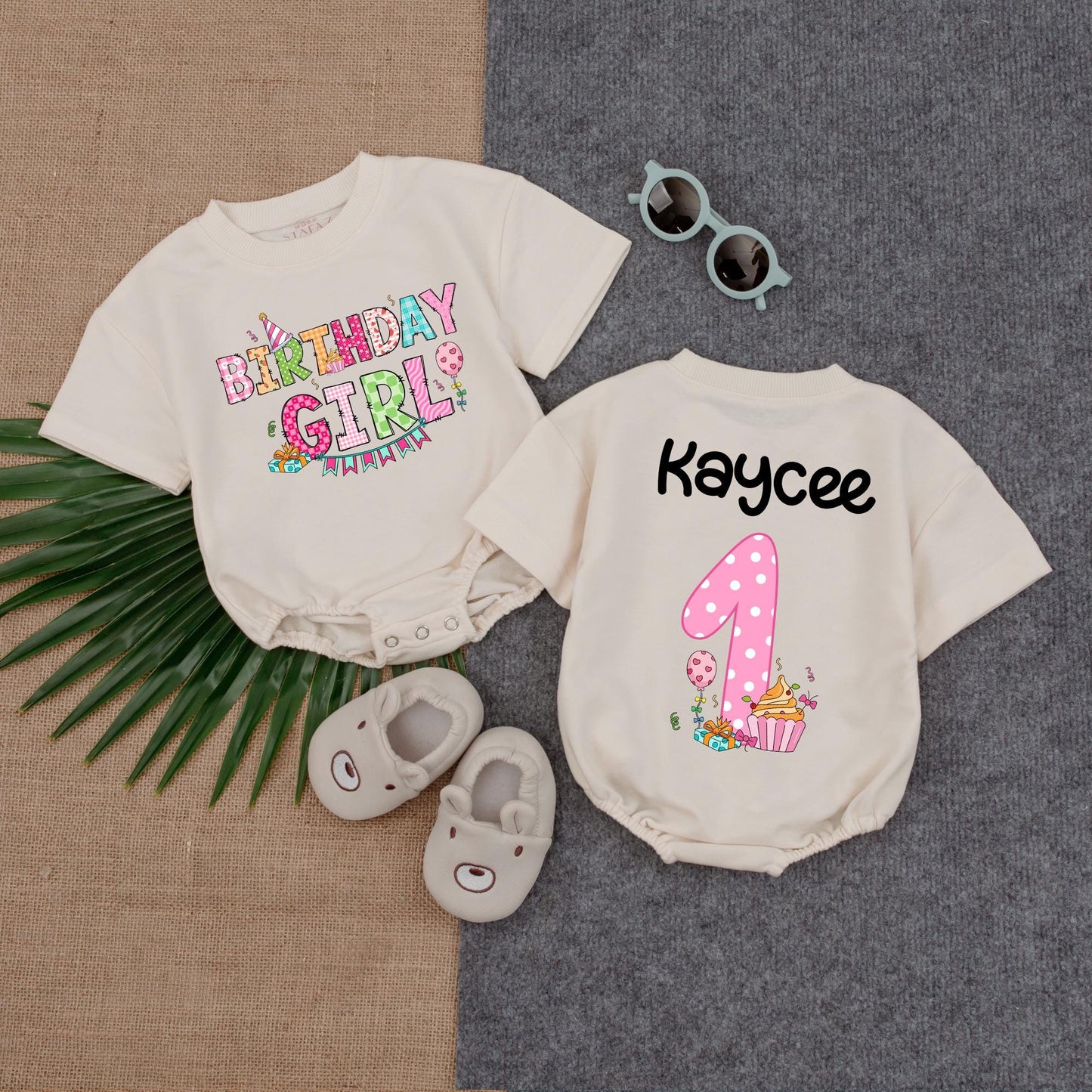 Personalized Pink Cupcake First Birthday Romper Sweet Girl Cake Smash Oversized Bodysuit with Sprinkles Infant Toddler Baby Shower Gift