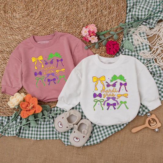 Cute Bow Mardi Gras Baby Romper Girly Baby Girl Clothes Happy Mardi Gras Baby Shower Gift