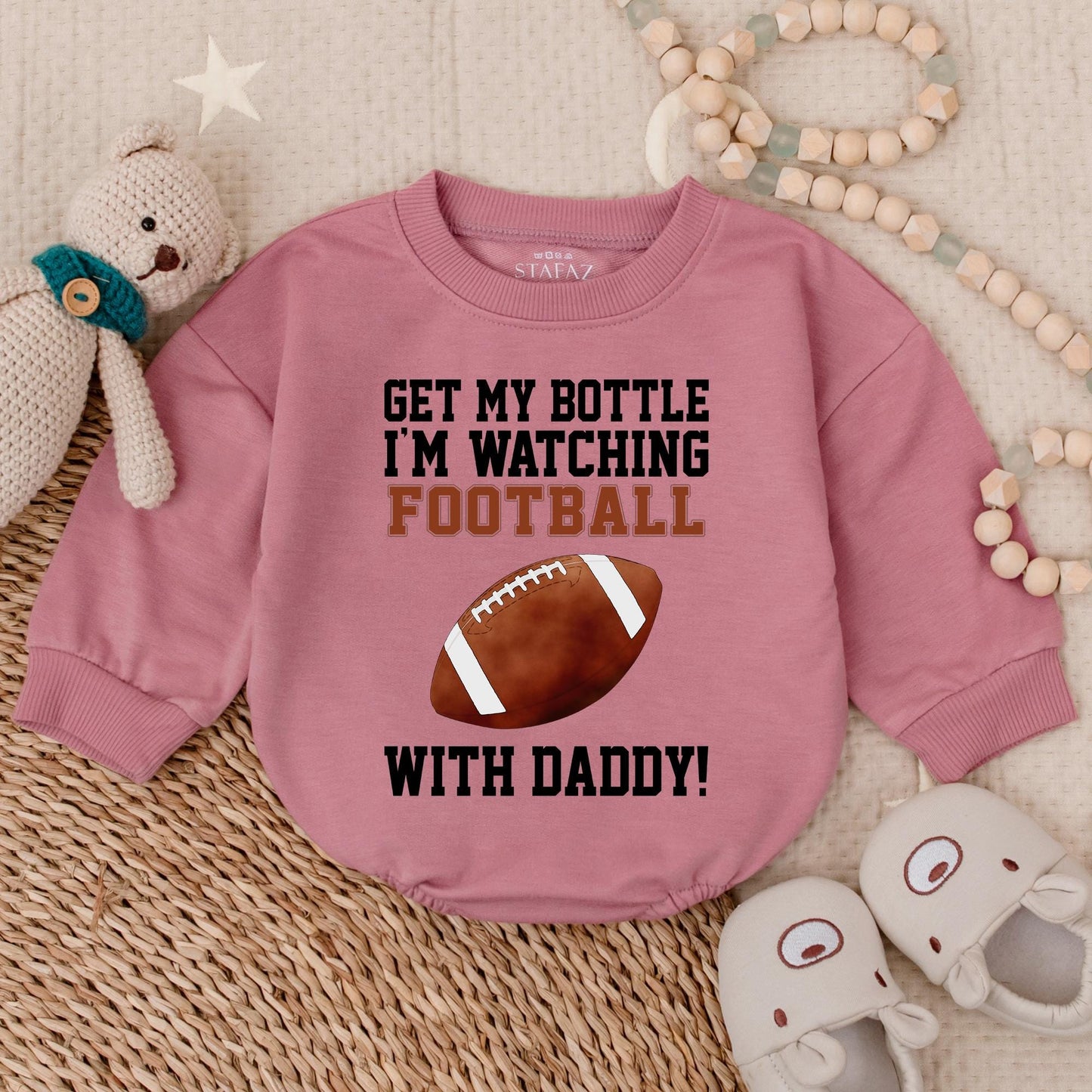 Get My Bottle I'm Watching Football with Daddy Bubble Romper Sports Baby Clothes Game Day Outfit for Little Fan