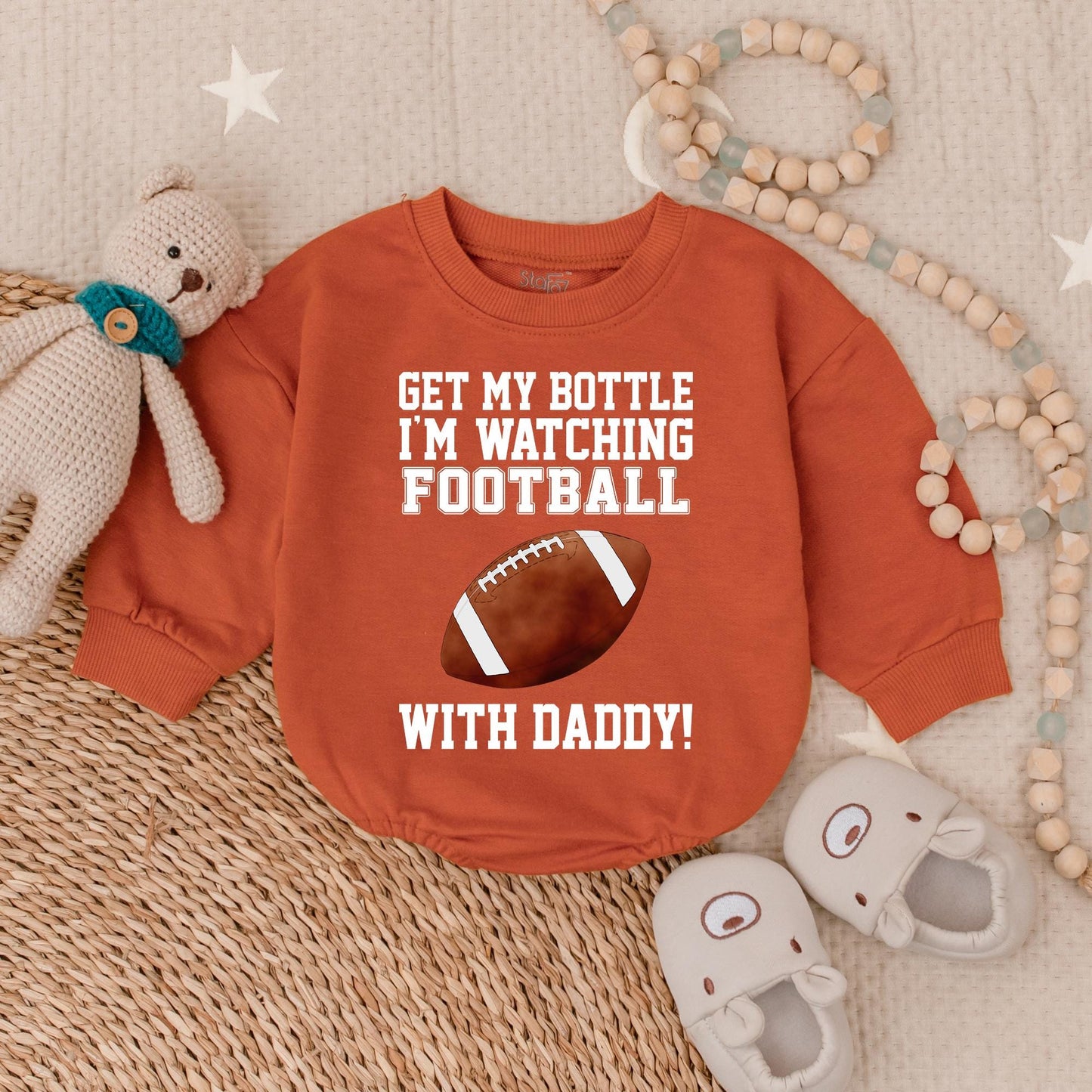 Get My Bottle I'm Watching Football with Daddy Bubble Romper Sports Baby Clothes Game Day Outfit for Little Fan