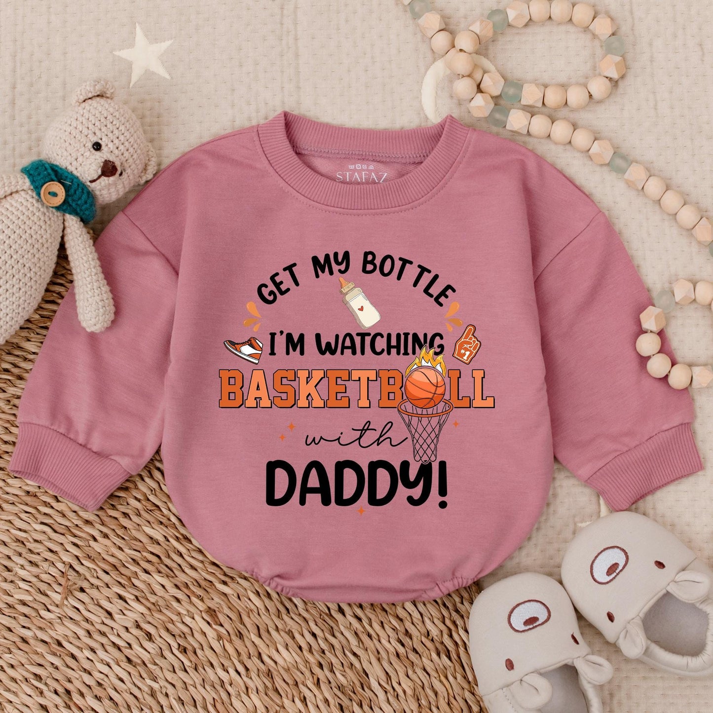 Get My Bottle Watching Basketball with Daddy Bubble Romper Football Baby Bodysuit Game Day Outfit Sports Football Baby Clothes