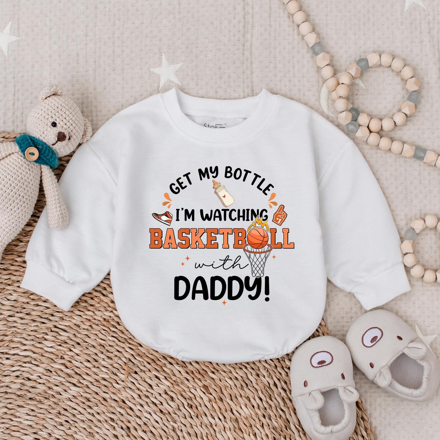 Get My Bottle Watching Basketball with Daddy Bubble Romper Football Baby Bodysuit Game Day Outfit Sports Football Baby Clothes