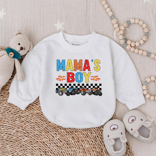Mama's Boy Bubble Romper Baby Announcement Outfit Long Sleeve Bodysuit New Mom Gift Coming Home Outfit