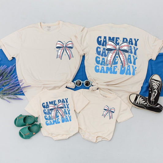 Game Day Baseball Bow Tee Mommy and Me Sister Toddler Matching Shirt Comfortable Cotton for Game Day Adventures