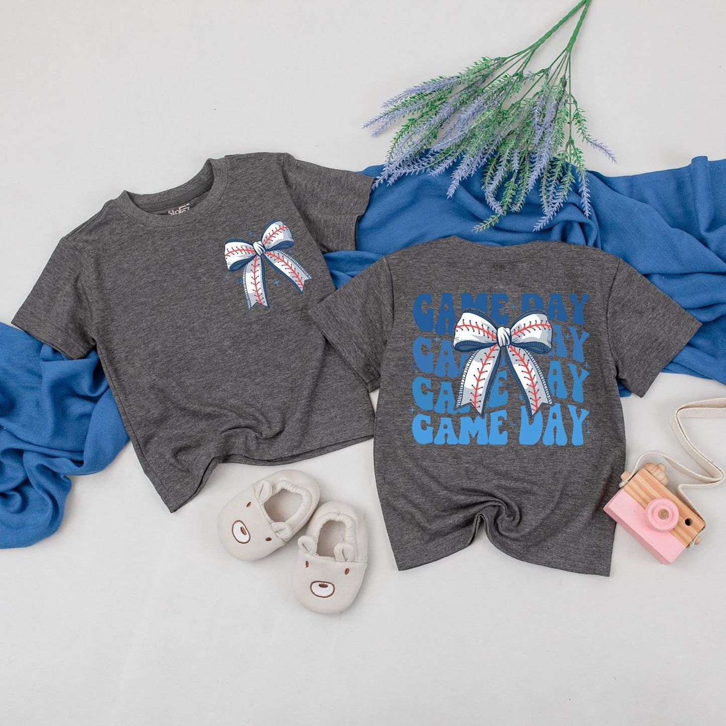 Game Day Baseball Bow Tee Mommy and Me Sister Toddler Matching Shirt Comfortable Cotton for Game Day Adventures