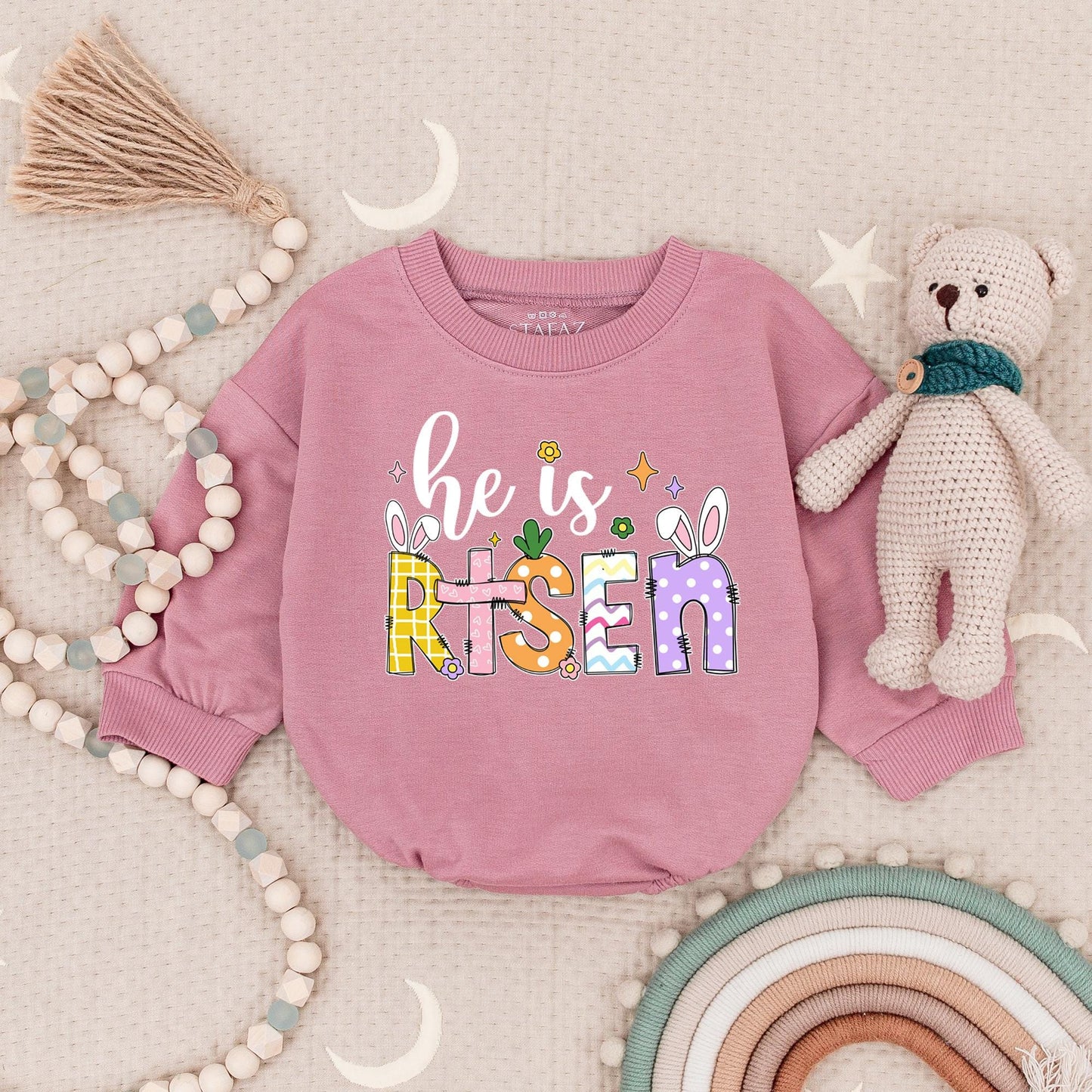 He Is Risen Baby Romper Colorful Plaid Heart Polka Dot Easter Outfit Christian Religious 1st Easter Day Jesus Baby Bodysuit Gift