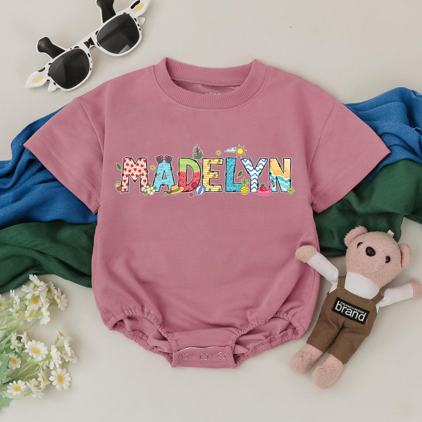 Custom Name Summer Beach Baby Romper Personalized Beach Theme Toddler Infant Outfit Soft Cotton Casual Kids Clothes Gift