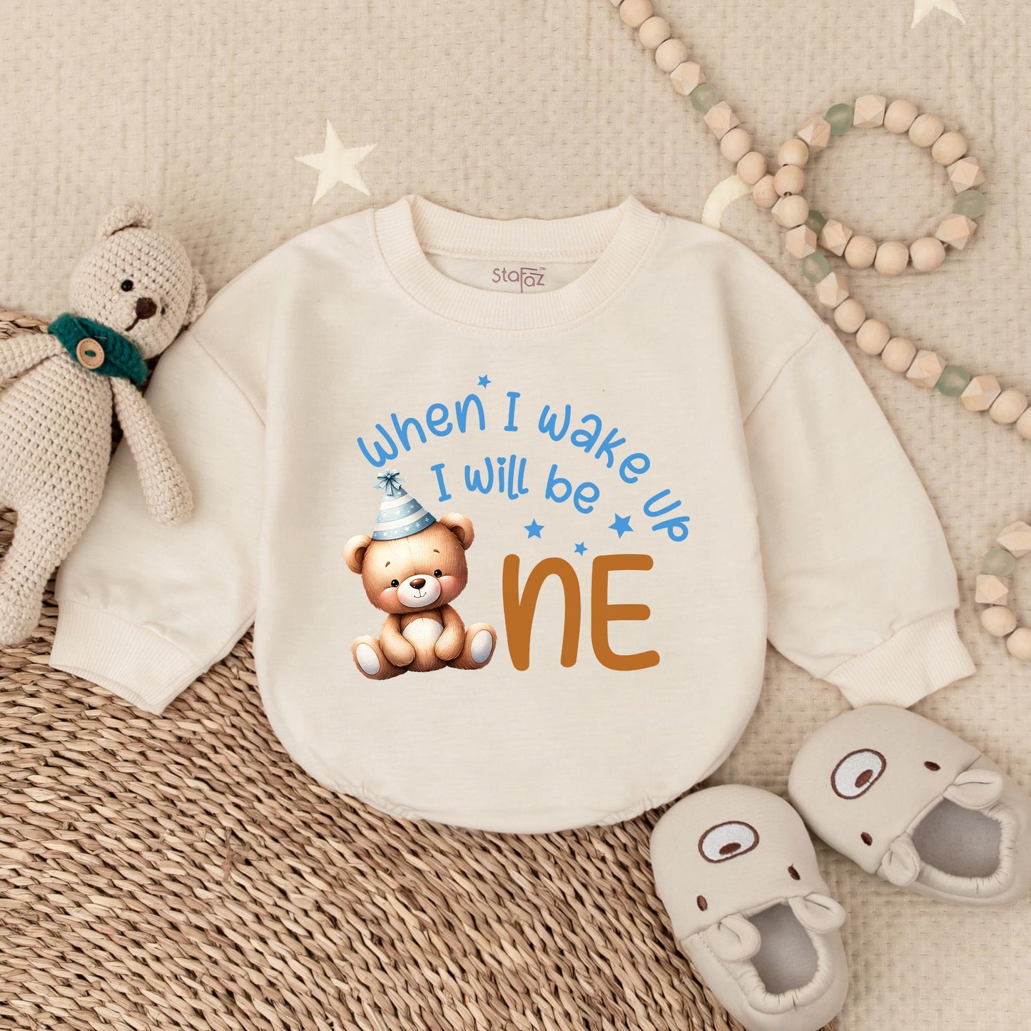 Personalized Bear First Birthday Bubble Romper Cute Beary Boy Outfit Custom Baby Clothes First Birthday Gift for Boy