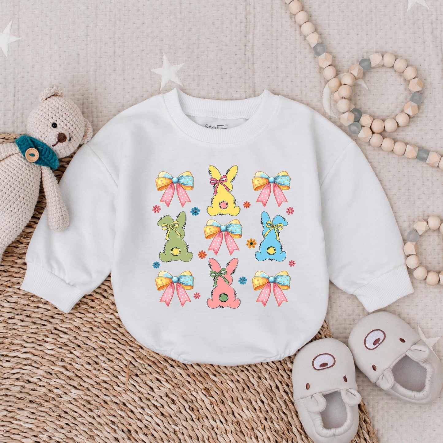 Funny Bunny Camo Romper Easter Outfit Boy Baby Bodysuit with Backwards Hat Little Bunny First Easter Gift
