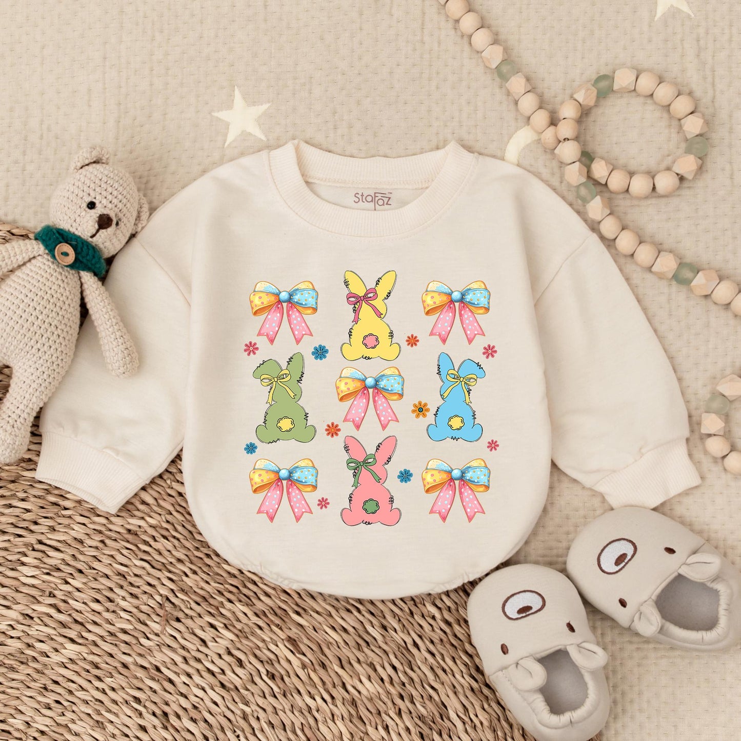 Funny Bunny Camo Romper Easter Outfit Boy Baby Bodysuit with Backwards Hat Little Bunny First Easter Gift