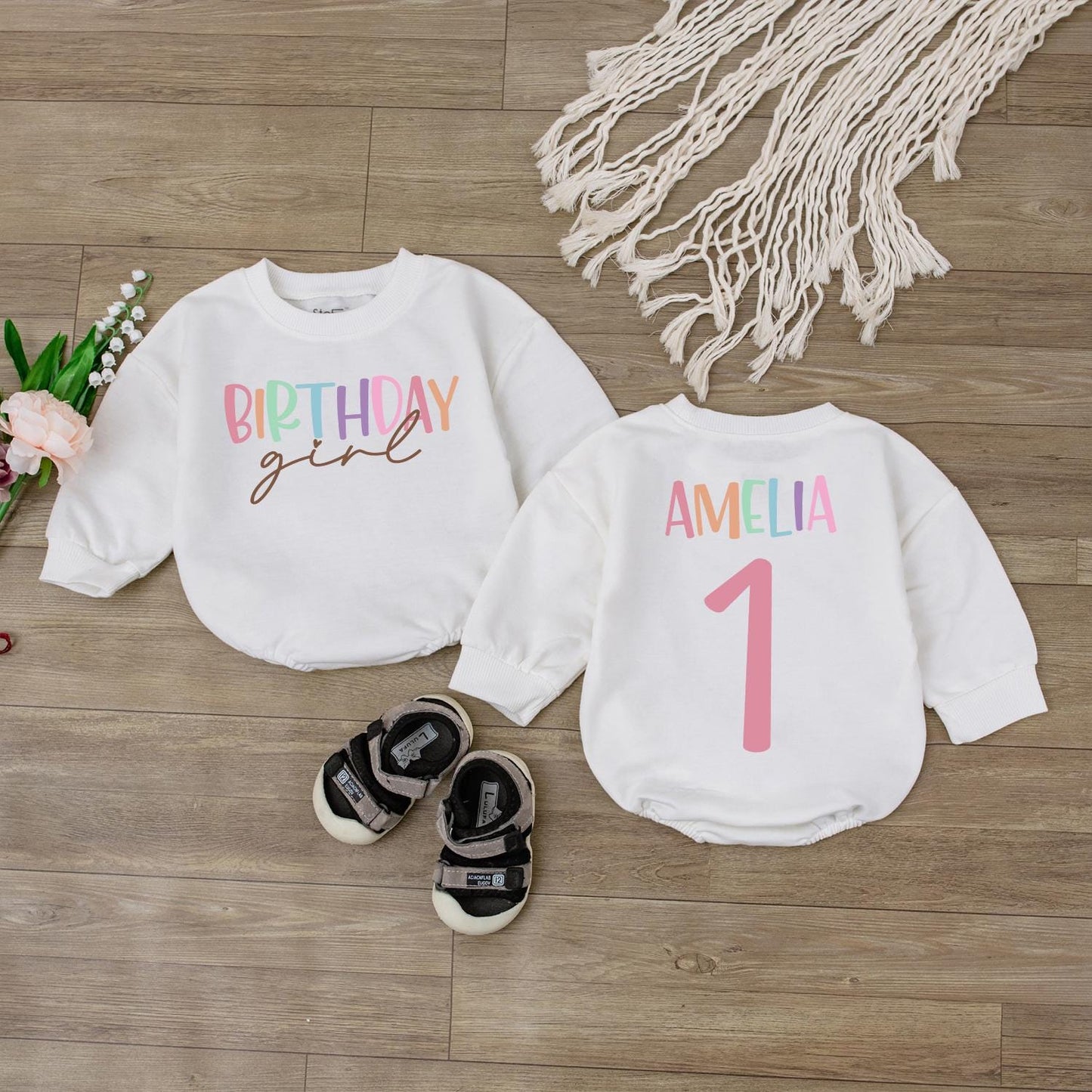 Personalized Birthday Girl Bubble Romper Baby Outfit Name Age Newborn Bodysuit First Birthday Party Clothes Cute Baby Shower Gift Idea