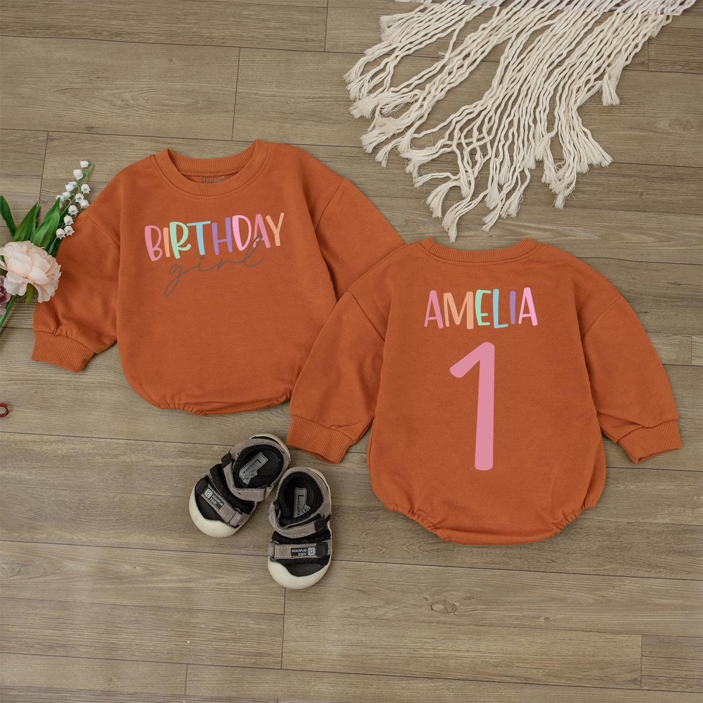 Personalized Birthday Girl Bubble Romper Baby Outfit Name Age Newborn Bodysuit First Birthday Party Clothes Cute Baby Shower Gift Idea