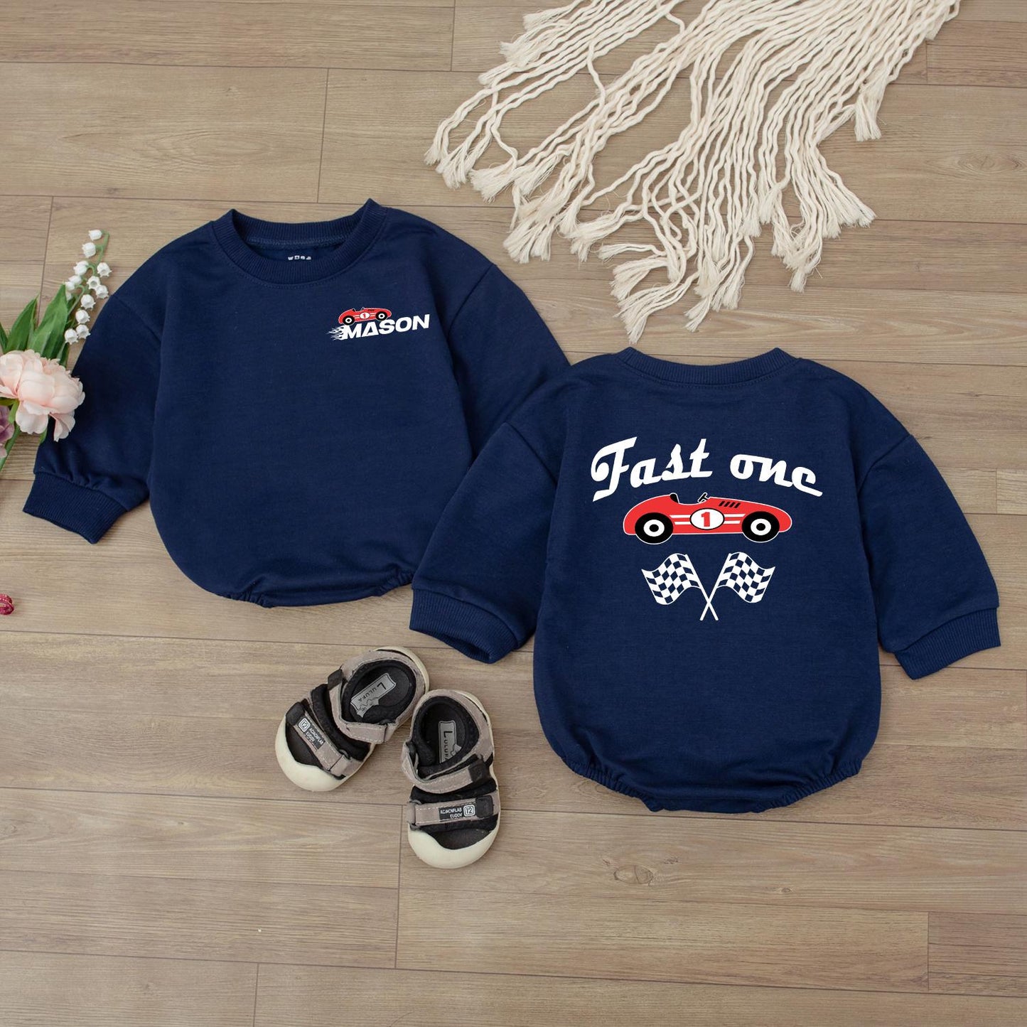 Fast One Birthday Bodysuit Race Car Theme for 1st Birthday Boy Matching Family Outfit Personalized Celebration