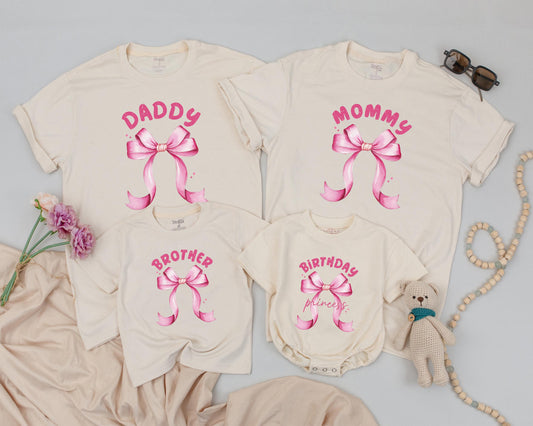 Pink Bow First Birthday Shirt Adorable Little Girl Outfit Matching Family Celebration Tee Perfect One Year Old Gift