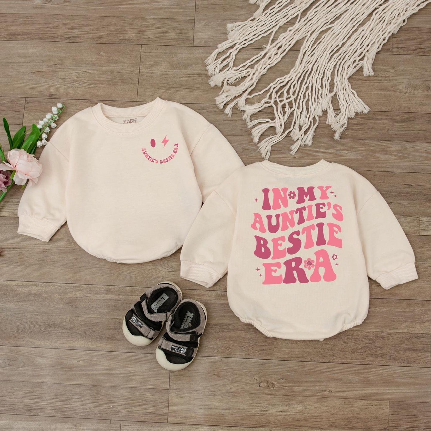 In My Auntie's Bestie Era Baby Romper - Newborn Gift for Baby Girl - Auntie Baby Announcement Outfit - Shower Gift