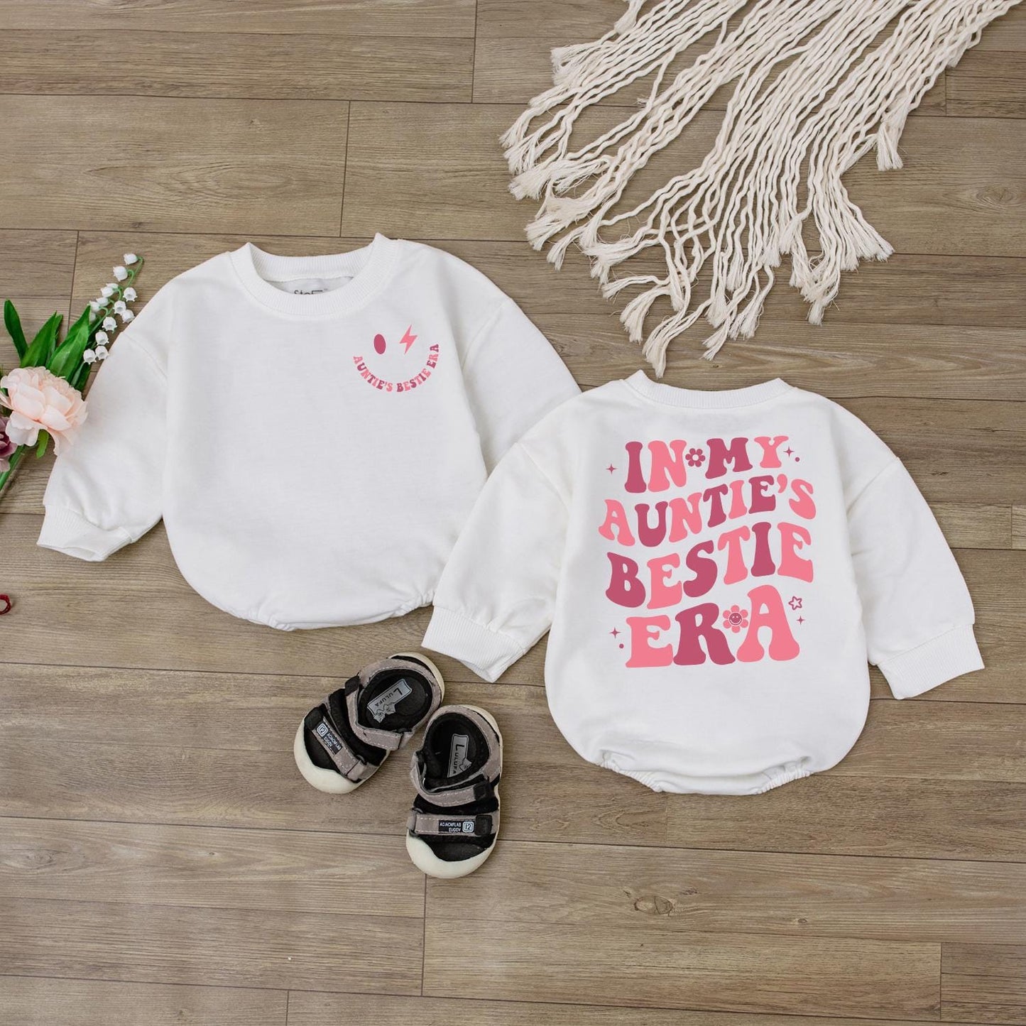 In My Auntie's Bestie Era Baby Romper - Newborn Gift for Baby Girl - Auntie Baby Announcement Outfit - Shower Gift