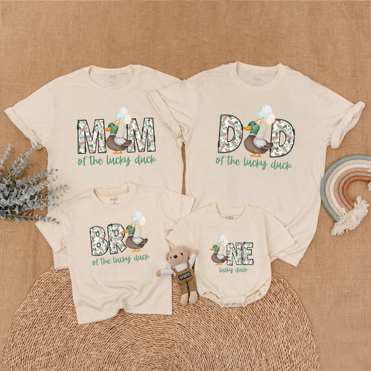 Matching Family Lucky Duck First Birthday Shirts & Romper, Mallard Duck Outfit for Boy, 1st Birthday Party