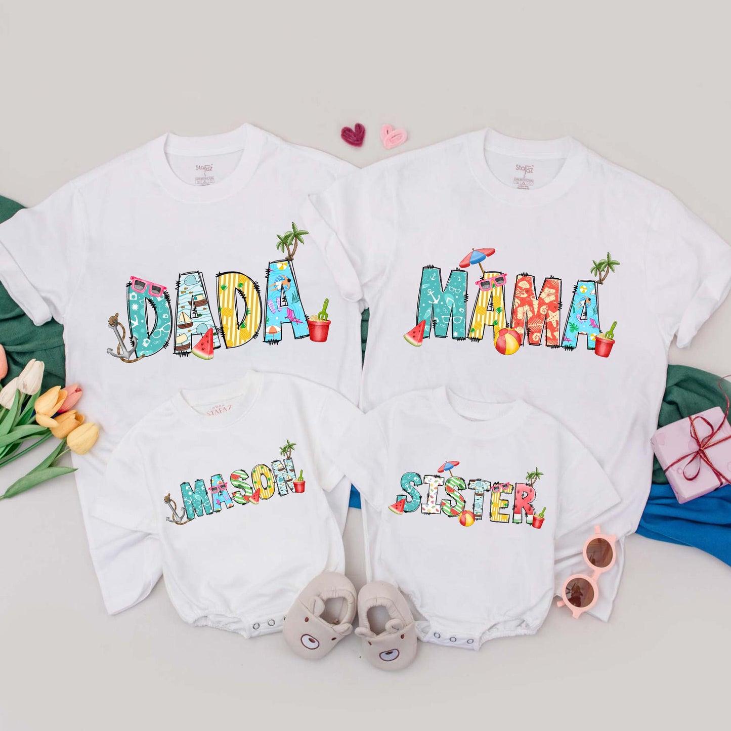 Personalized Summer Beach Family Matching T-Shirt Vacation Outfits for memorable Mommy and Me Baby First Birthday Celebration Travel Gifts