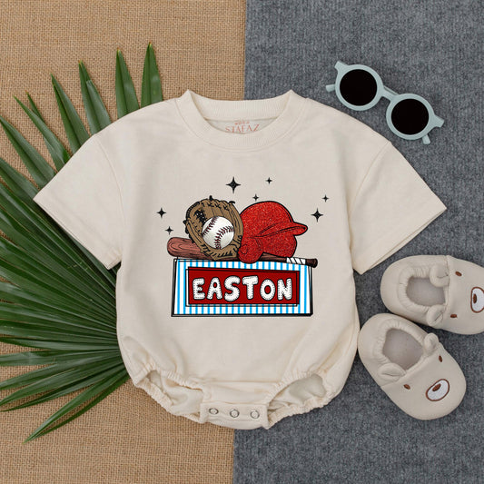 Custom Baseball Bubble Romper for Baby Boy Gameday Outfit Baseball Lover Gift Newborn Clothes Custom Name