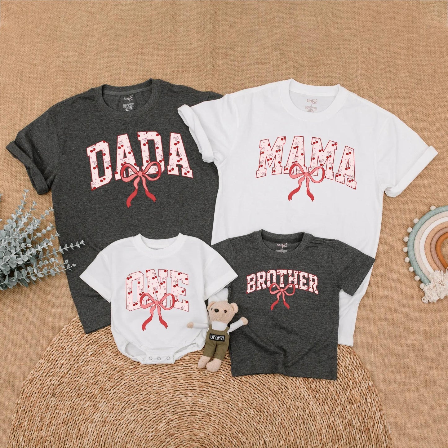 Cherry First Birthday Matching Shirt Set Mommy and Me Outfit Adorable Bow First Birthday Gift for Baby Girl
