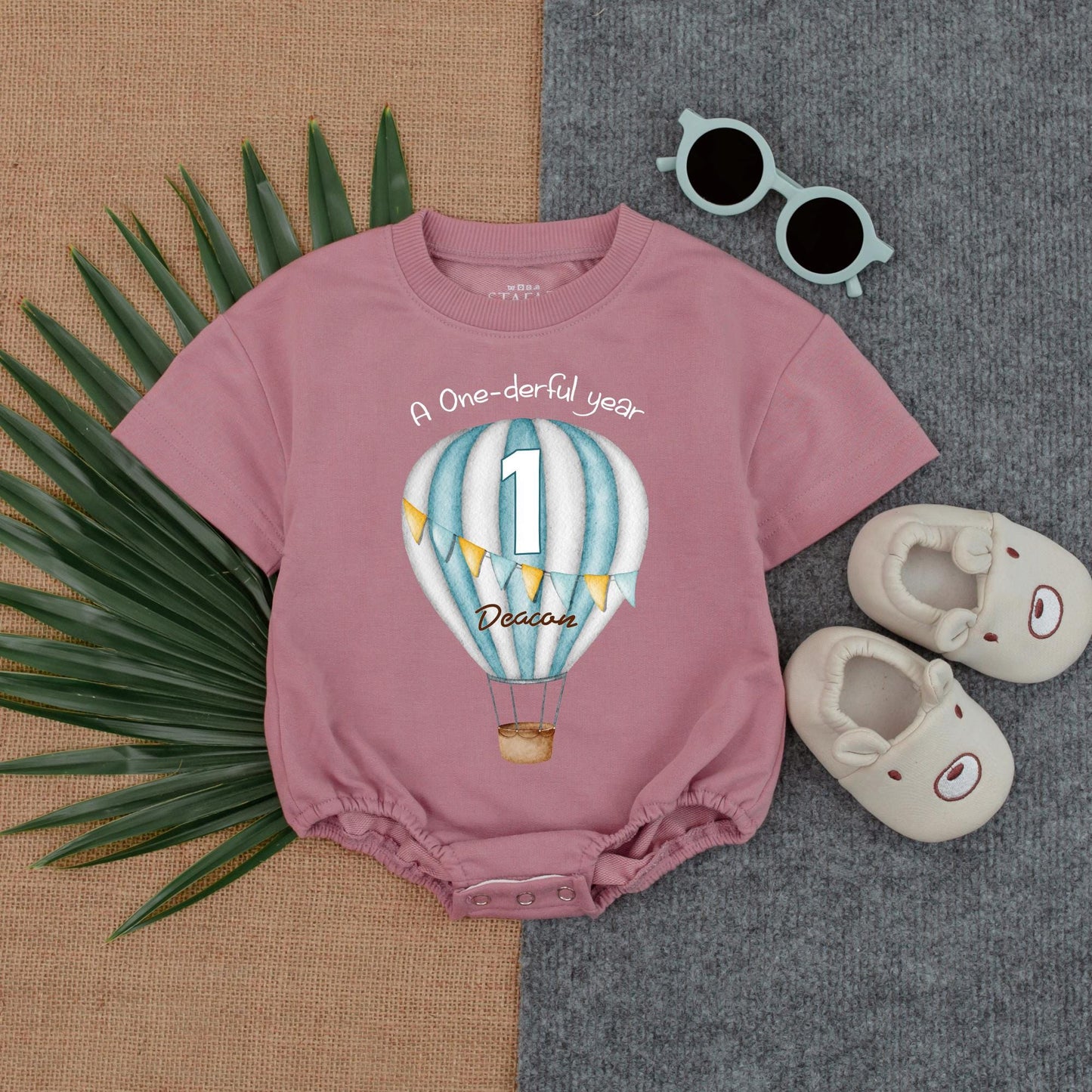 Hot Air Balloon Bubble Romper Neutral First Birthday Outfit Boy Onederful Year Celebration Clothes