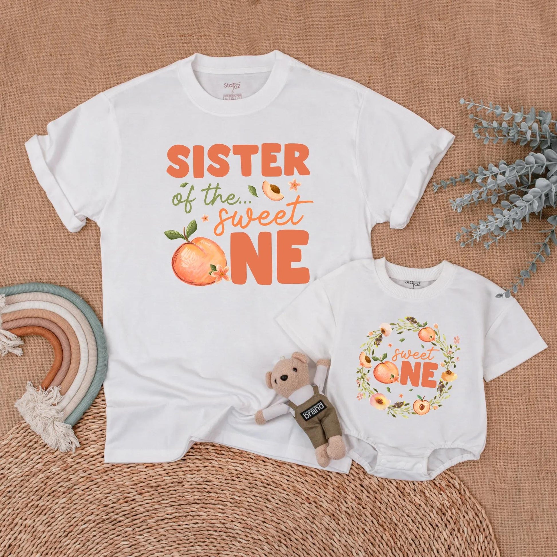 Sweet Peach 1st Birthday Family Shirts Mommy Me Outfits Baby Girl Birthday Party Theme Matching Girl First Birthday Shirt