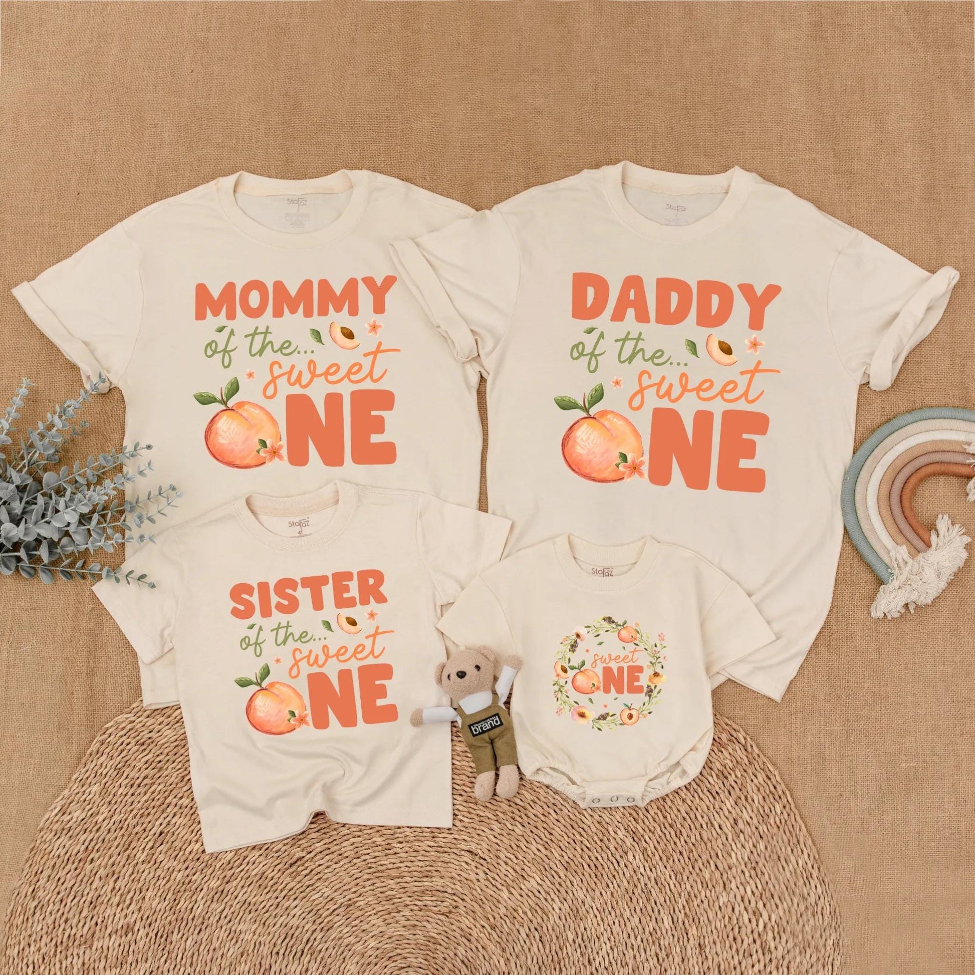 Sweet Peach 1st Birthday Family Shirts Mommy Me Outfits Baby Girl Birthday Party Theme Matching Girl First Birthday Shirt
