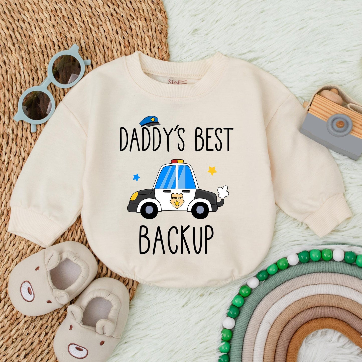 Daddy's Backup Baby Bodysuit Cute Police Car Romper for Infant Boys and Girls First Birthday or Baby Shower Gift Soft Cotton
