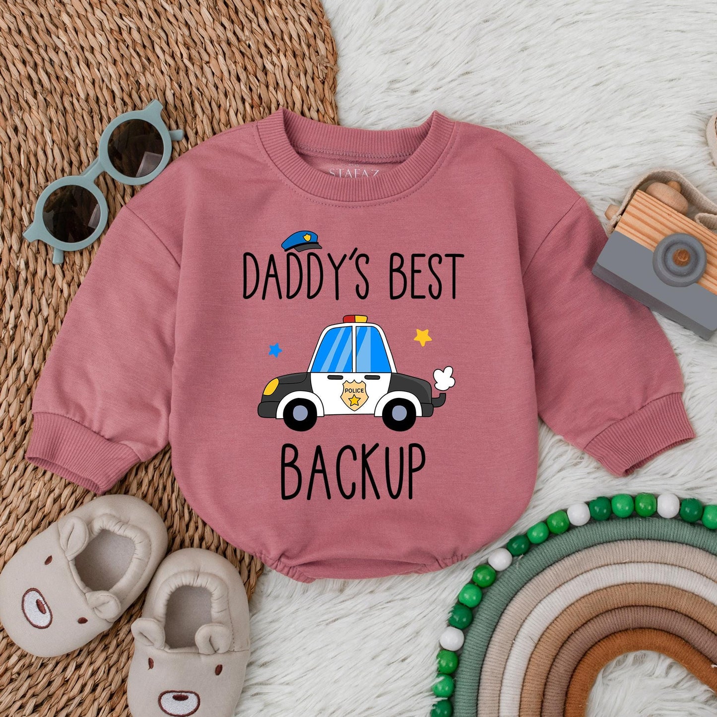 Daddy's Backup Baby Bodysuit Cute Police Car Romper for Infant Boys and Girls First Birthday or Baby Shower Gift Soft Cotton