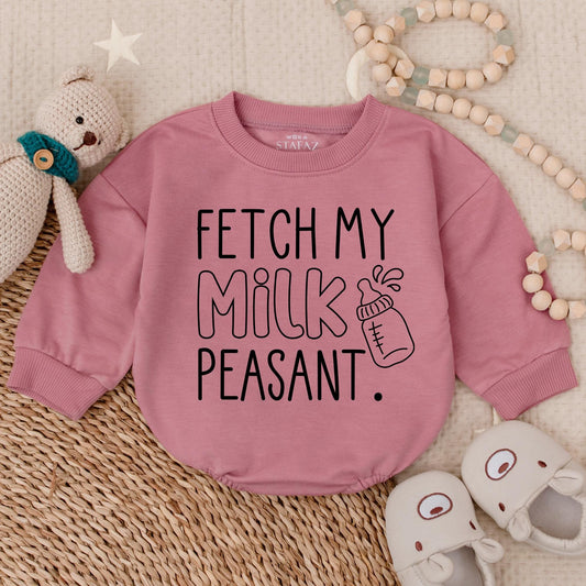 Hilarious 'Fetch My Milk Peasant' Baby Bubble Romper Bodysuit, Funny Newborn Infant Outfit, Cute Baby Shower Gift Idea for Boys and Girls
