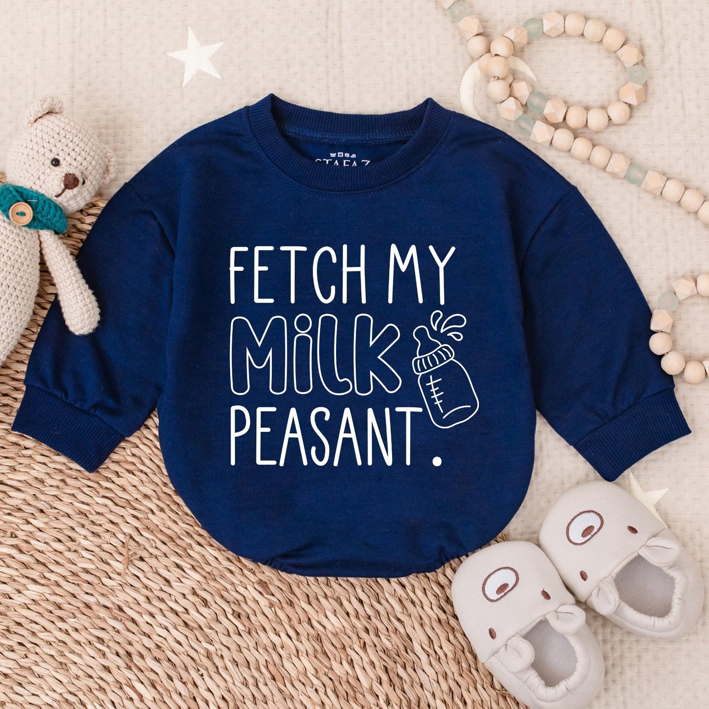 Hilarious 'Fetch My Milk Peasant' Baby Bubble Romper Bodysuit, Funny Newborn Infant Outfit, Cute Baby Shower Gift Idea for Boys and Girls