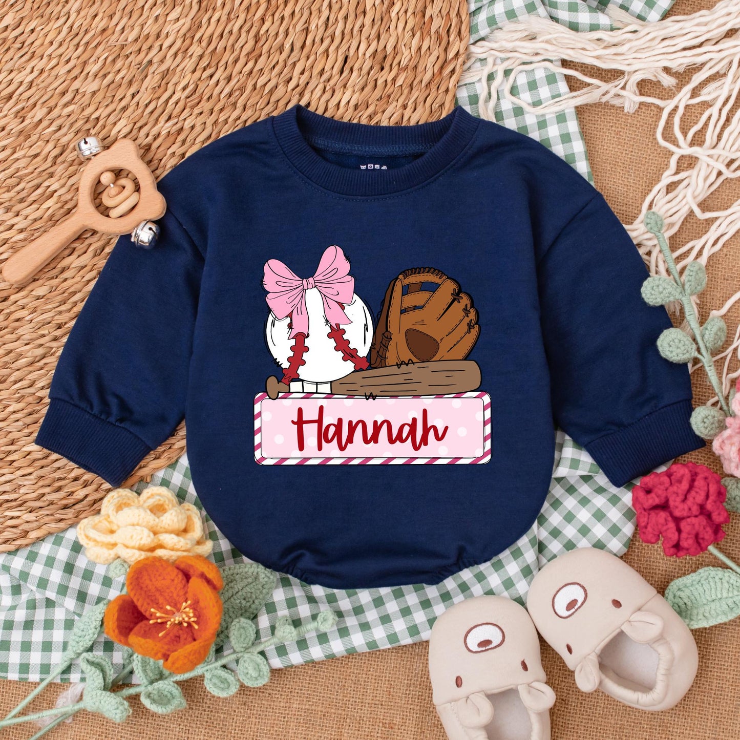 Personalized Baseball Sister Game Day Romper for Girls Baseball Baby Shower Gift Newborn Bubble Romper Retro