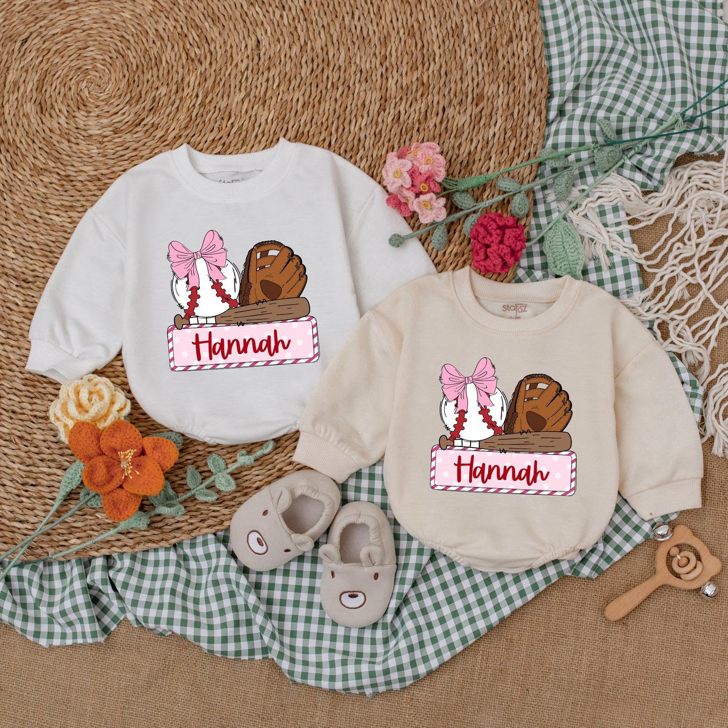 Personalized Baseball Sister Game Day Romper for Girls Baseball Baby Shower Gift Newborn Bubble Romper Retro