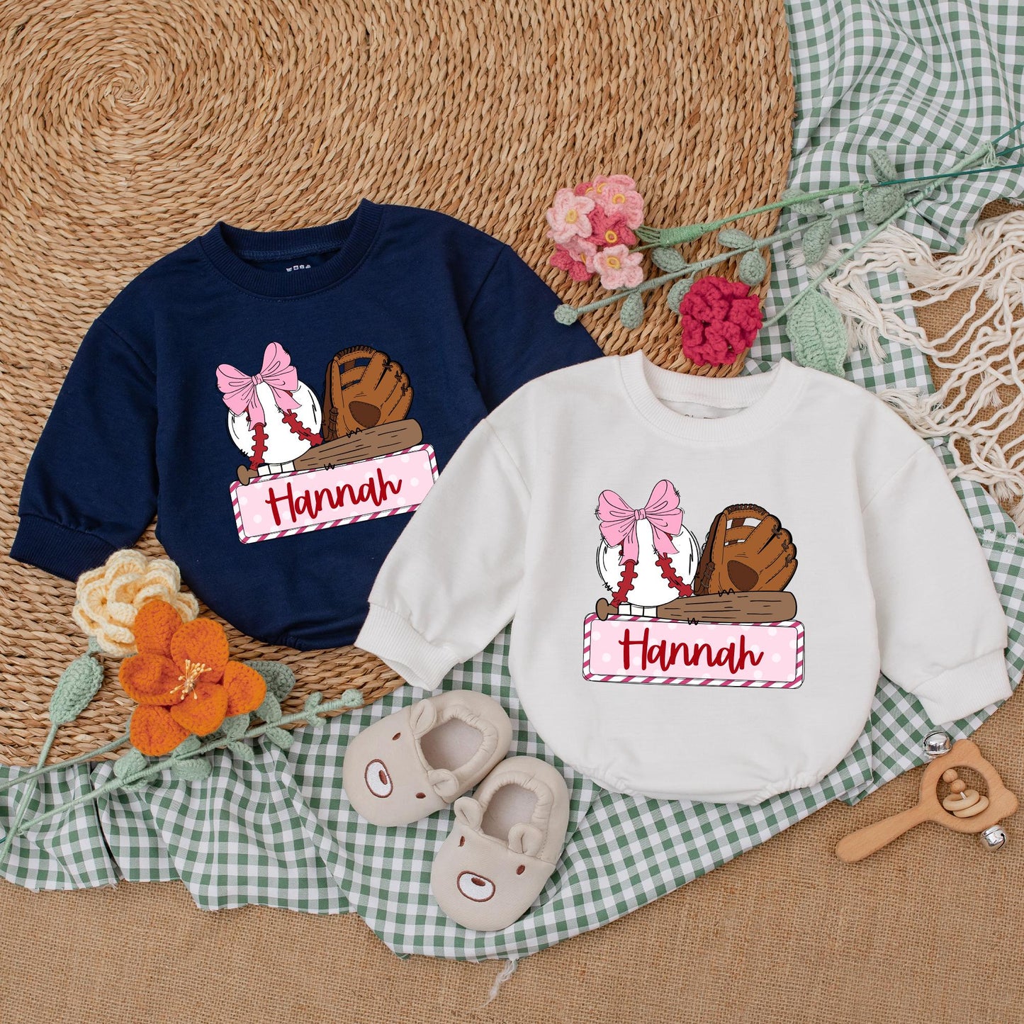 Personalized Baseball Sister Game Day Romper for Girls Baseball Baby Shower Gift Newborn Bubble Romper Retro