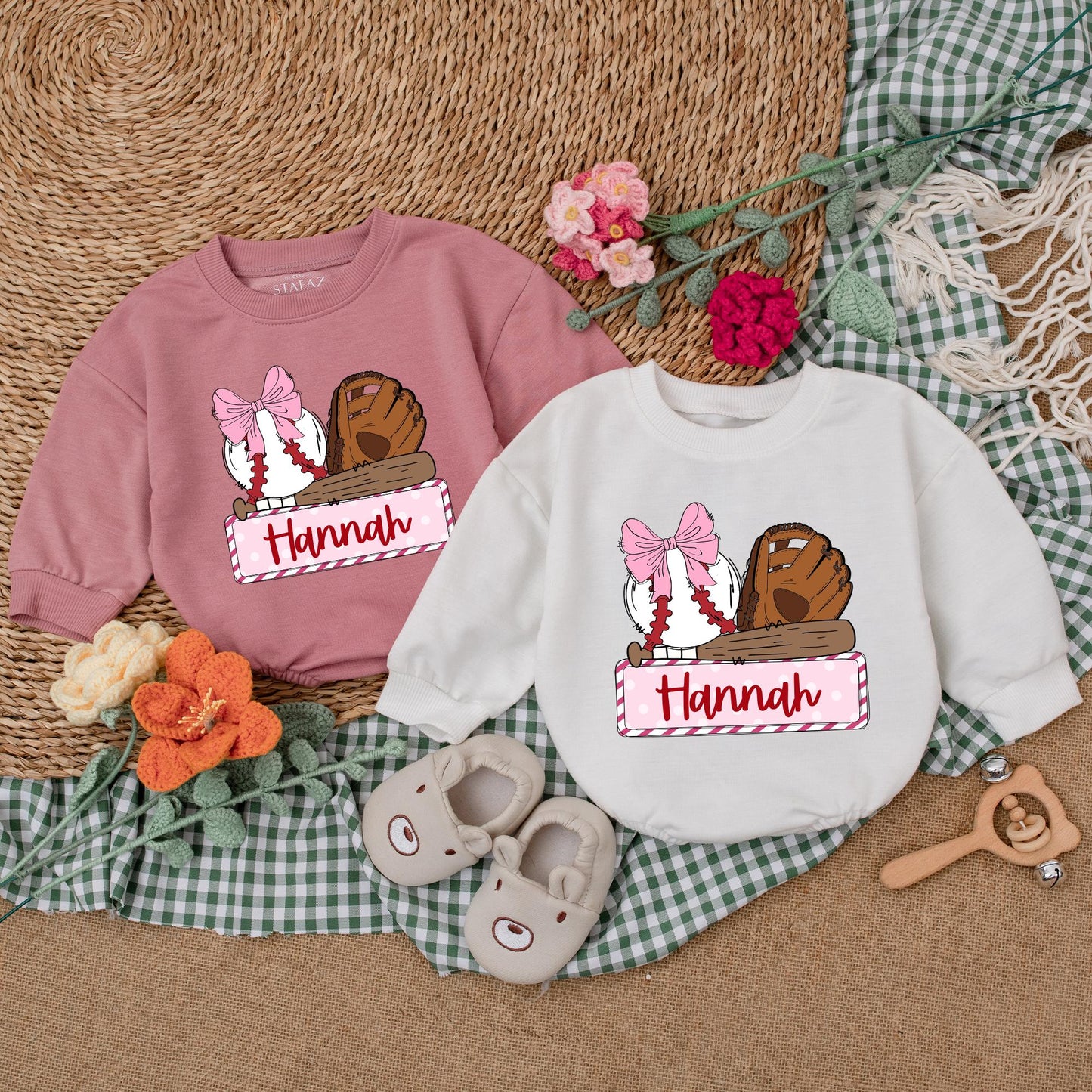Personalized Baseball Sister Game Day Romper for Girls Baseball Baby Shower Gift Newborn Bubble Romper Retro