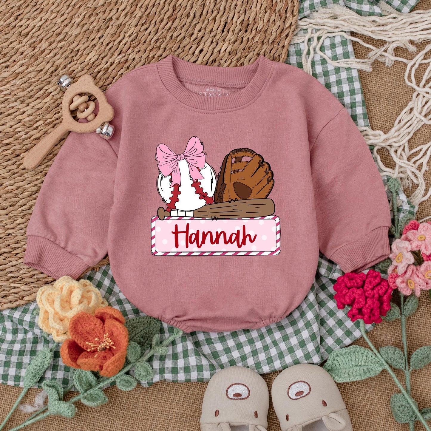 Personalized Baseball Sister Game Day Romper for Girls Baseball Baby Shower Gift Newborn Bubble Romper Retro