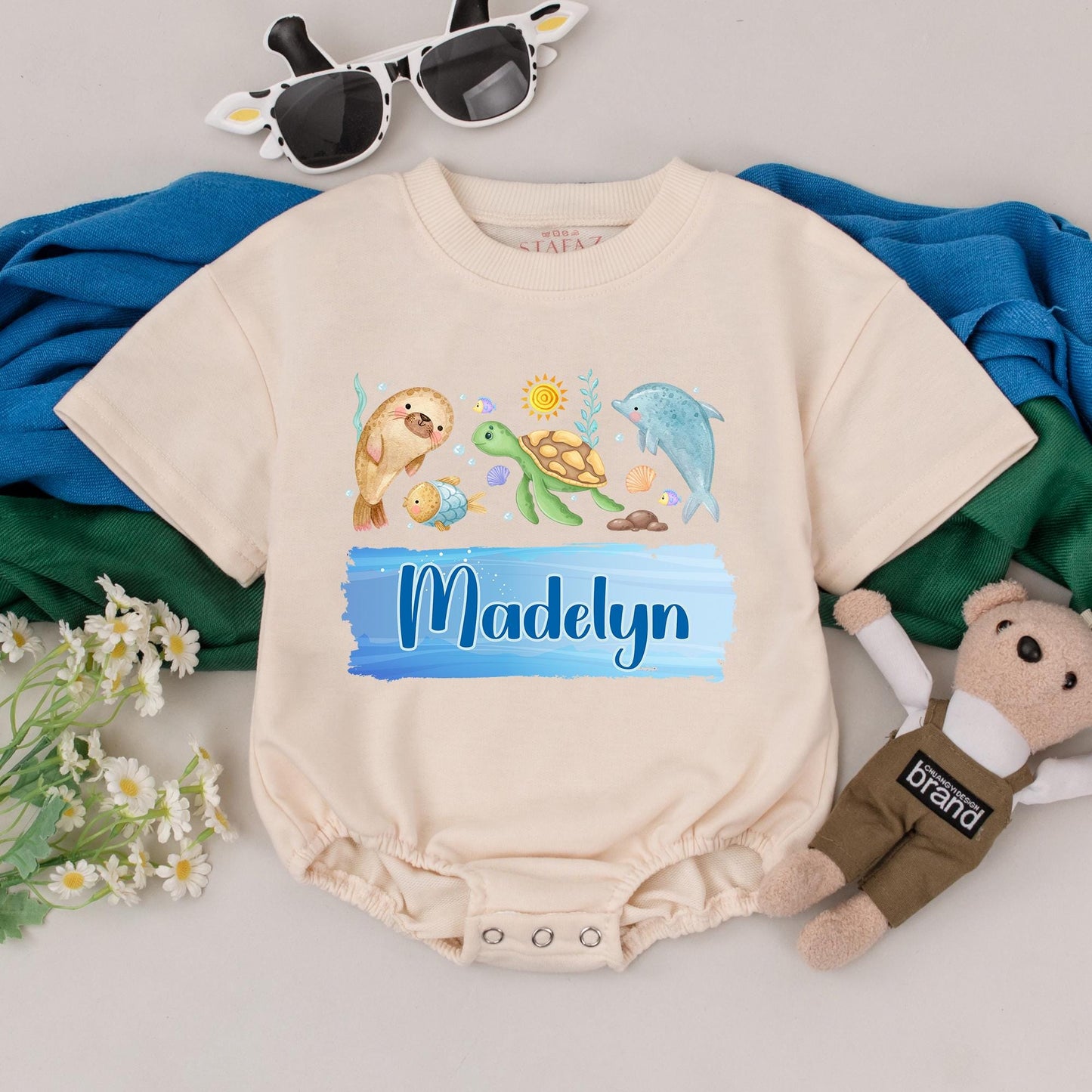 Custom Sea Creature Birthday Baby Romper Personalized Beach Bodysuit Summer Kids Outfits Toddler Infant Gift