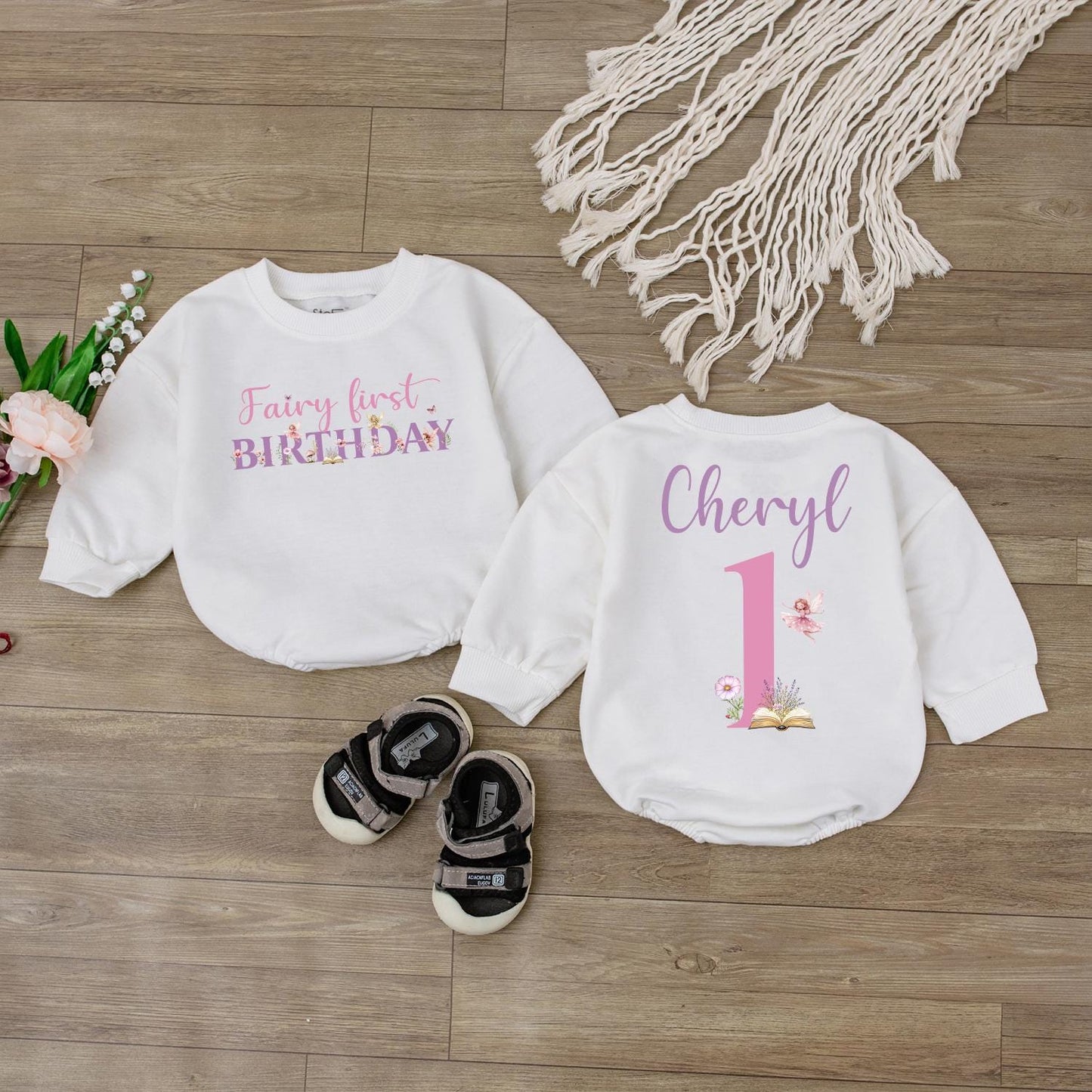 Personalized Fairy First Birthday Baby Romper Outfit Magical Name Bodysuit Cute Infant Girl Clothes Charming Dreamy Celebration Gift