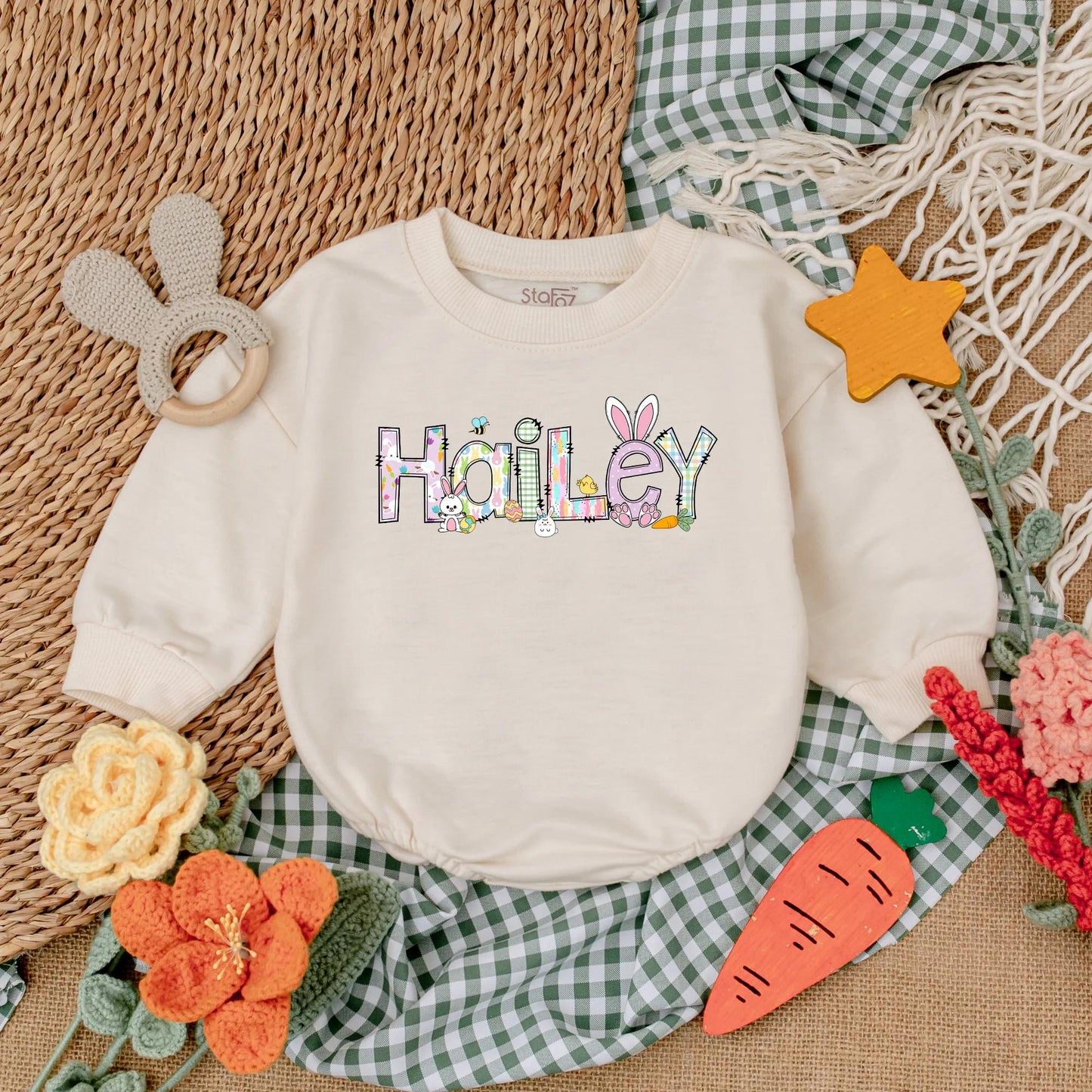 Personalized First Easter Baby Girl Bubble Romper Outfit Adorable Bunny Design Soft Bodysuit Infant Easter Day Clothes Gift Idea