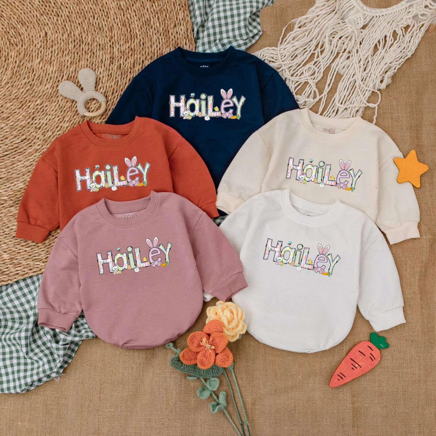 Personalized First Easter Baby Girl Bubble Romper Outfit Adorable Bunny Design Soft Bodysuit Infant Easter Day Clothes Gift Idea
