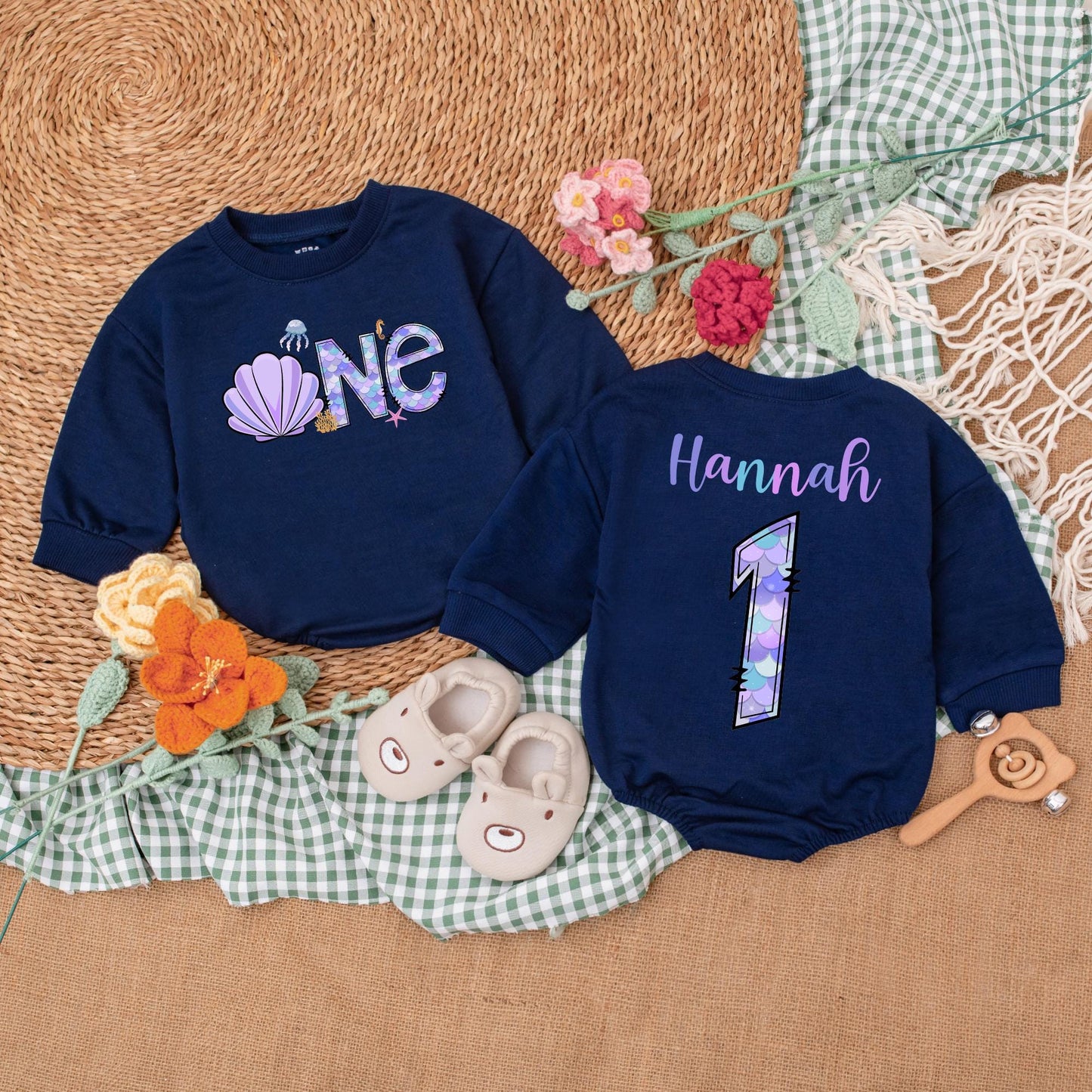 Personalized Mermaid Birthday Girl Romper for a "Oneder The Sea" First Birthday Celebration Baby Girl Clothes