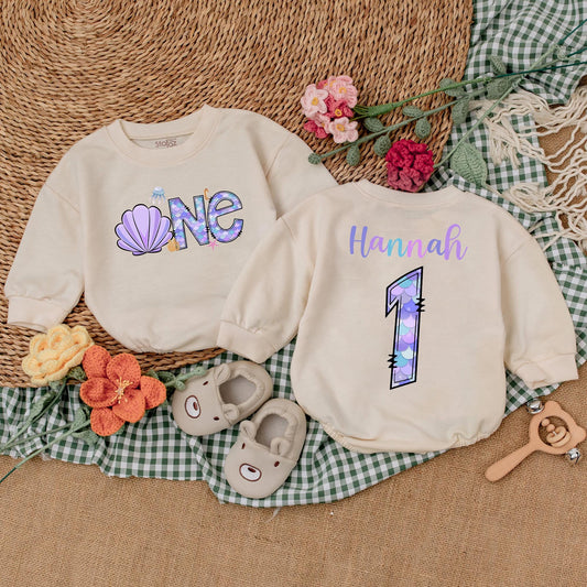 Personalized Mermaid Birthday Girl Romper for a "Oneder The Sea" First Birthday Celebration Baby Girl Clothes
