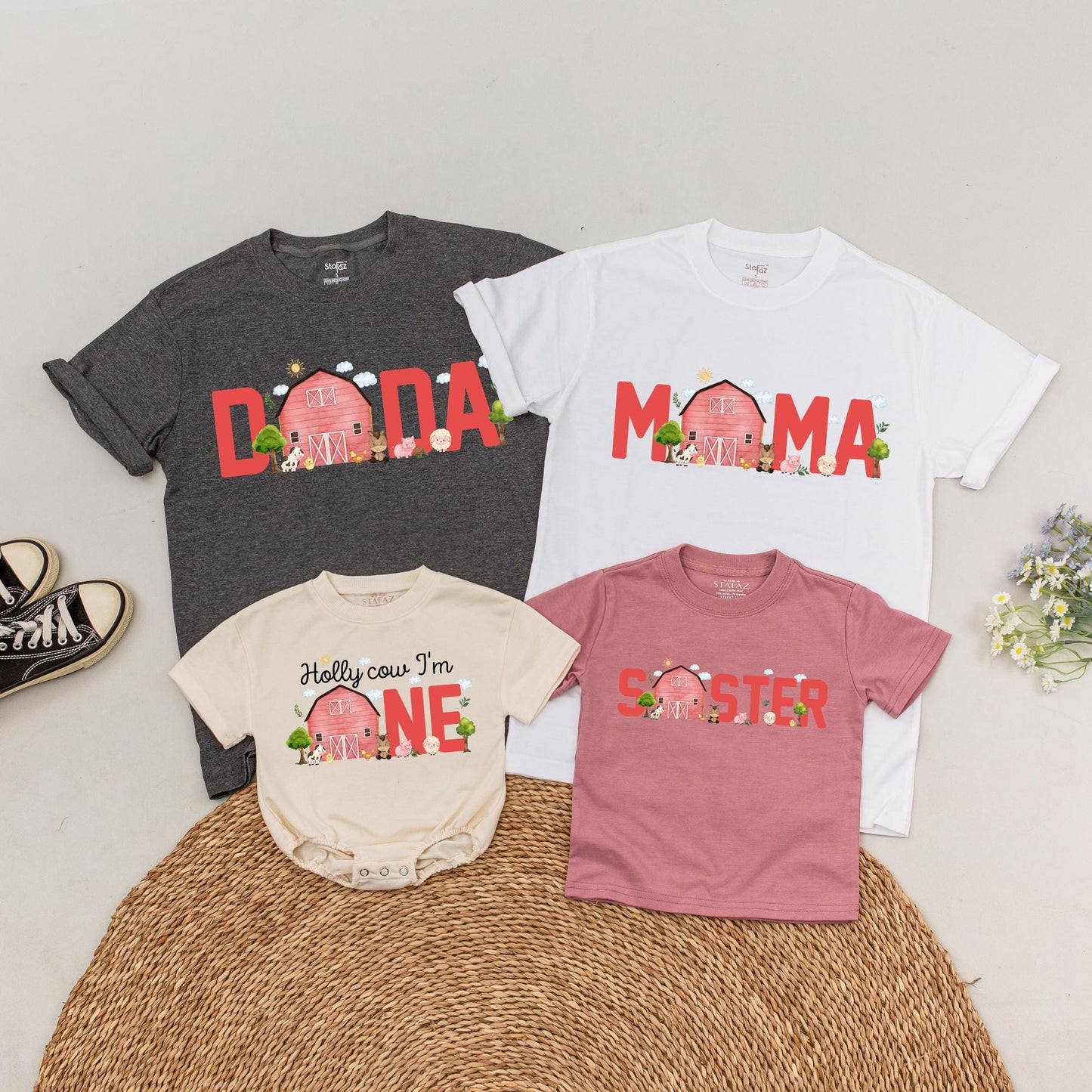 Farm Birthday Family T-Shirt: Personalized Barnyard 1st Birthday Tee, Cow Theme Boy & Girl Shirts, Boho Farm Animals