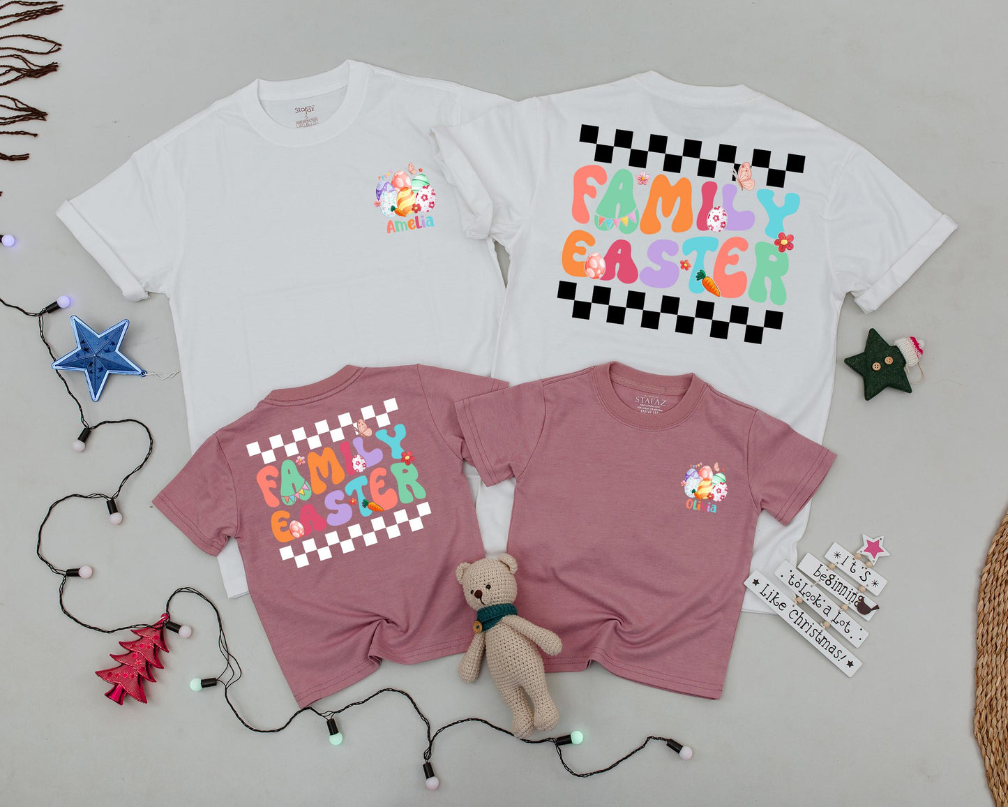 Personalized Name Family Easter Matching Shirts Custom Easter Egg Flower Butterfly Retro Design Family Outfit Birthday Gift
