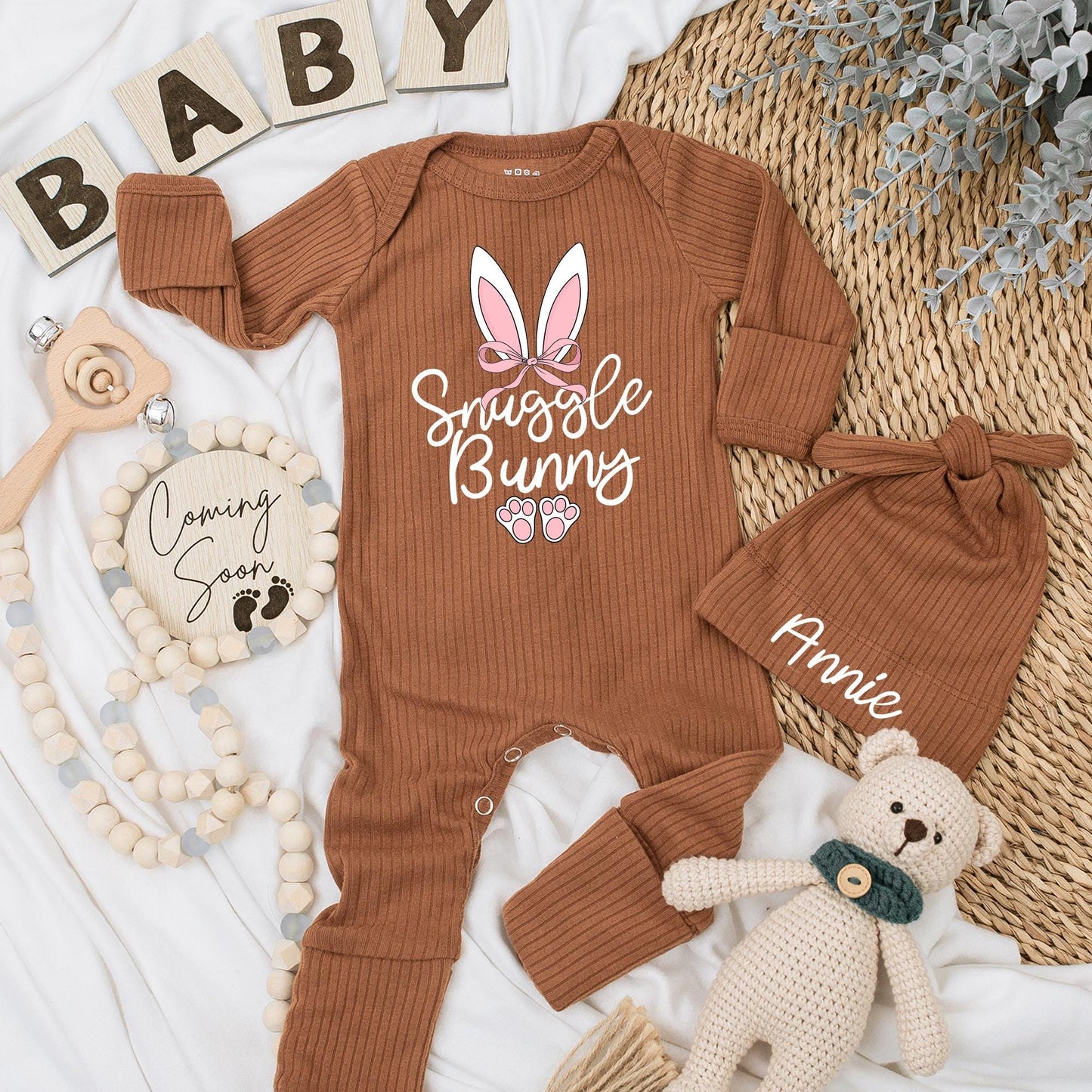 My First Easter Snuggle Bunny Bodysuit Set, Sweet Newborn Outfit, Christian Easter Holiday Baby Clothes, Soft Comfortable Newborn Set, Baby Shower Gift (139 chars)