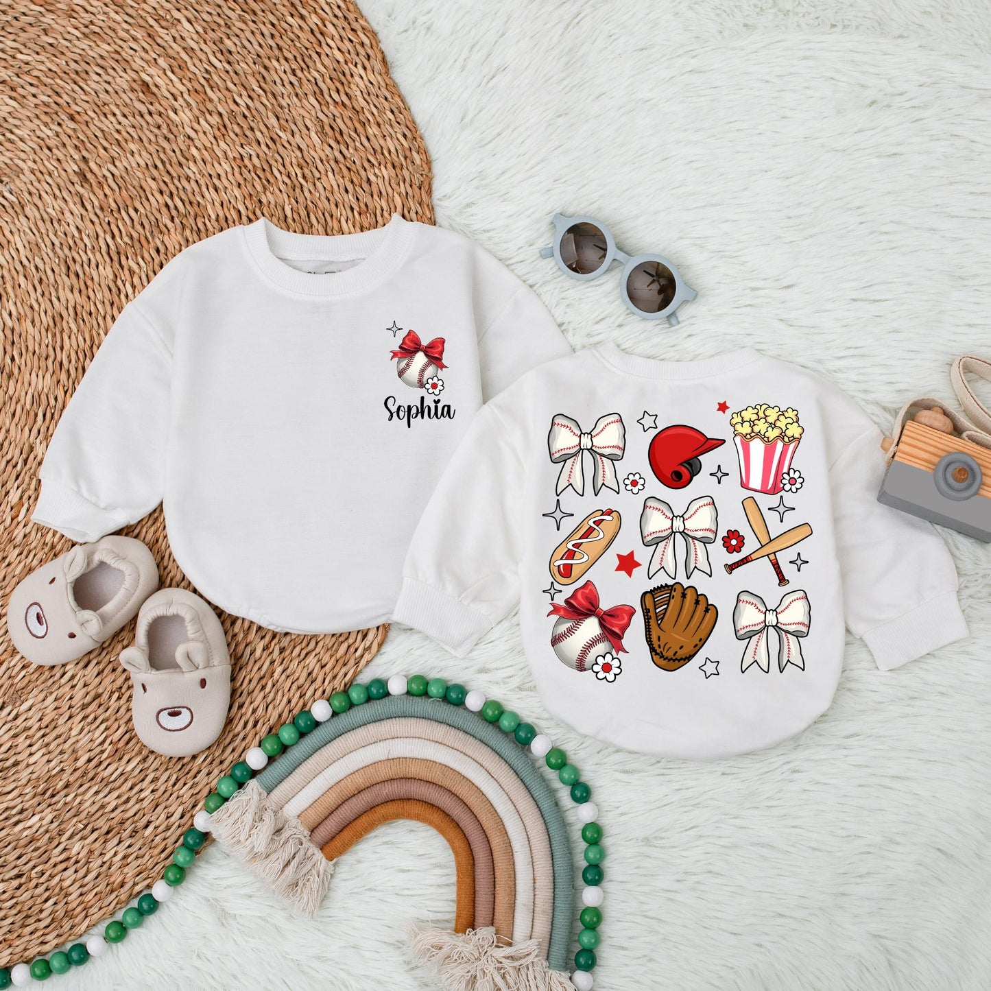 Personalized Girl Baseball Game Day Bubble Romper Custom Name Baseball Baby Outfit Minimalist Sporty Gift for Little Slugger